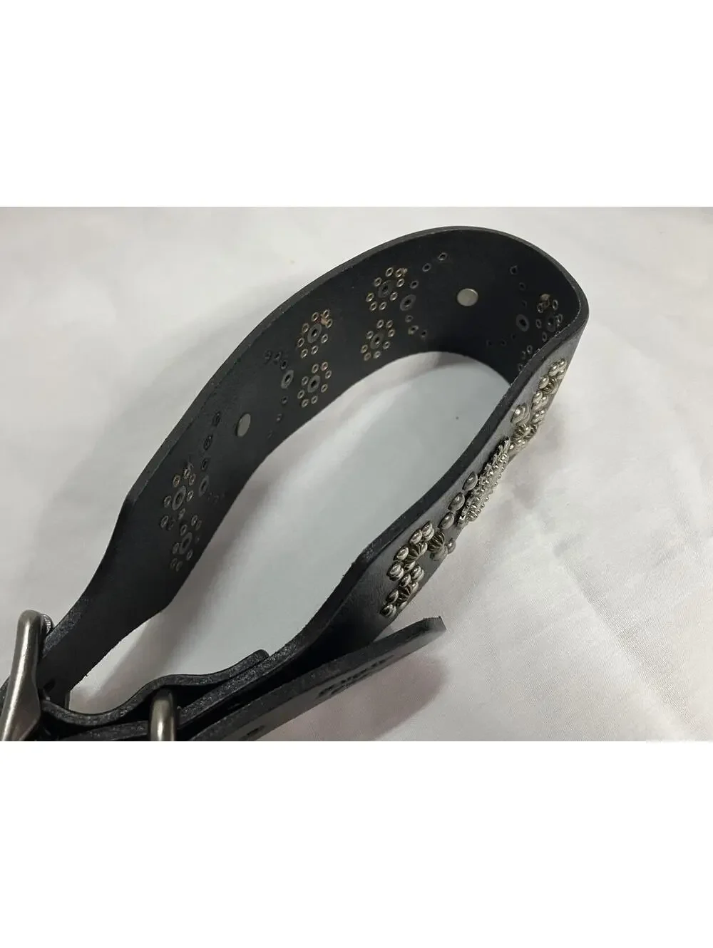 Puplr Pet Black Leather Studded Dog Collar Adjustable Wide Silver Studs Style